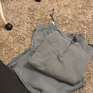 SKIMS Gray Half-Zip Sweatshirt and Joggers Set